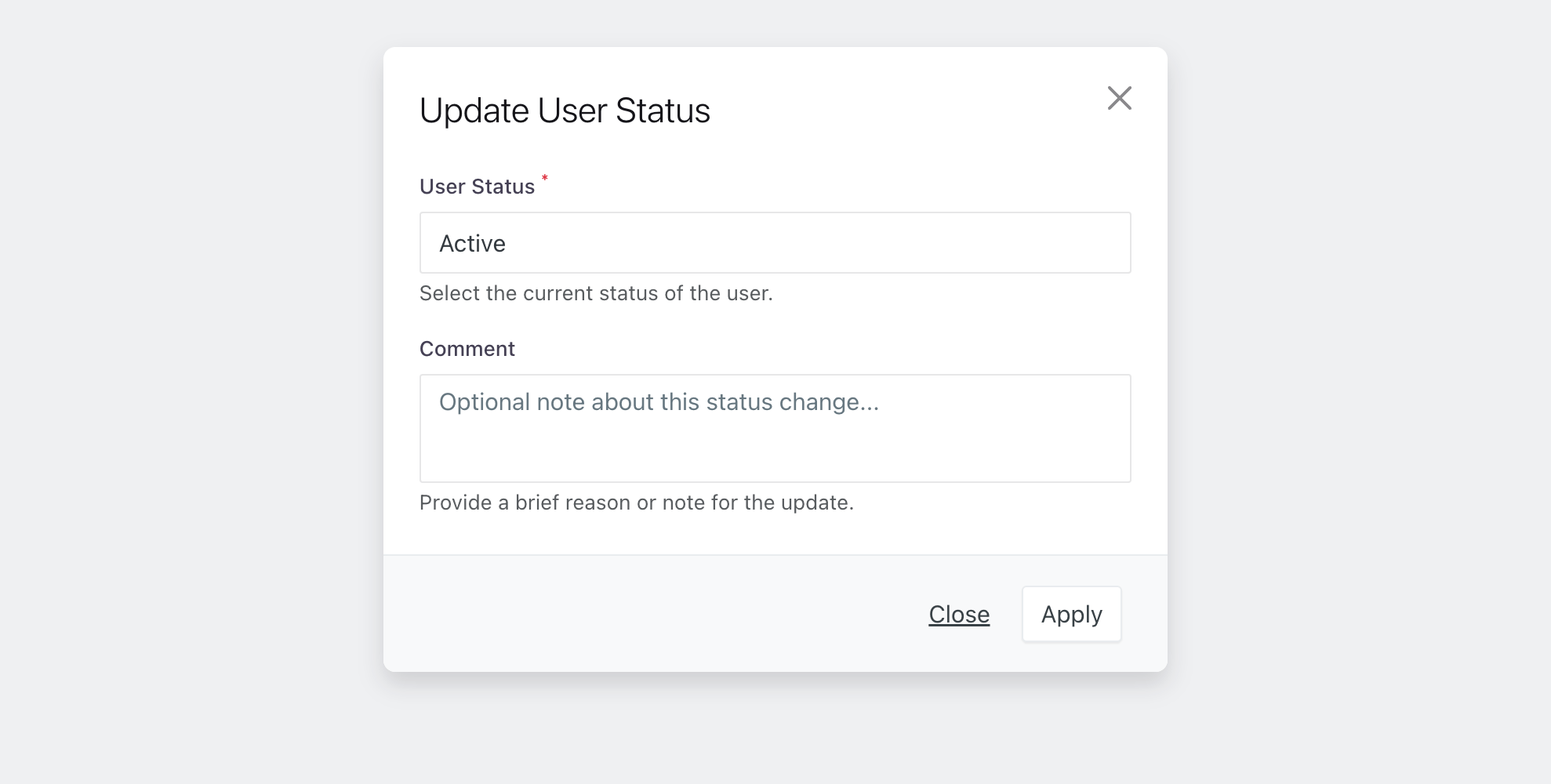 ✅ Small, clear form intended only for updating a user's status.